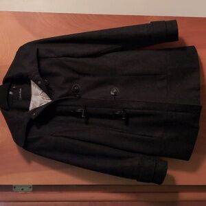 Calvin Klein pea cost. Charcoal grey/black, wool. Women's 8.